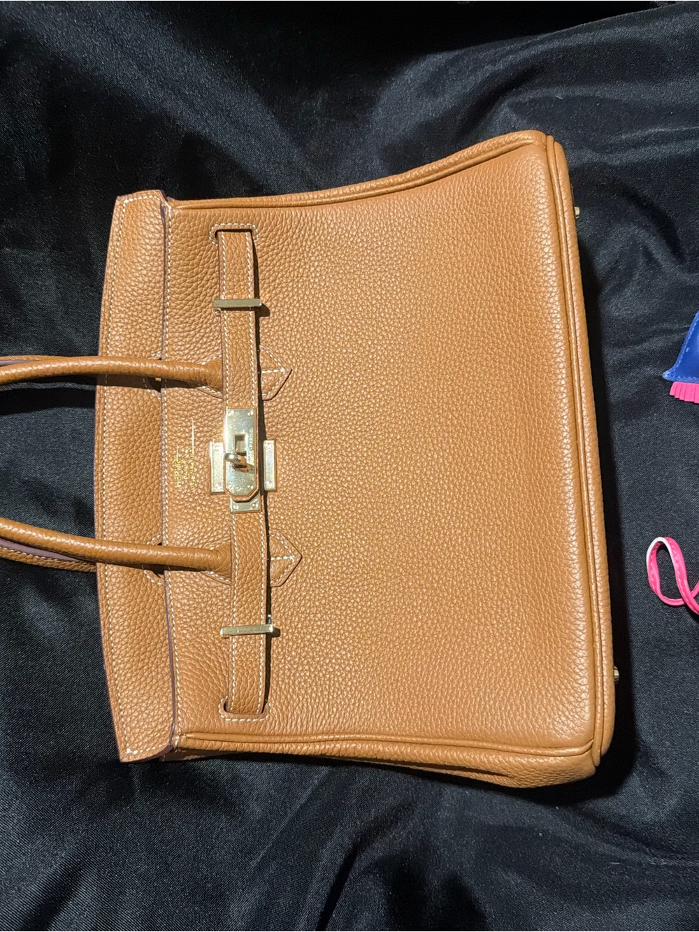 Classic Tan Leather Tote Bag with Gold Hardware